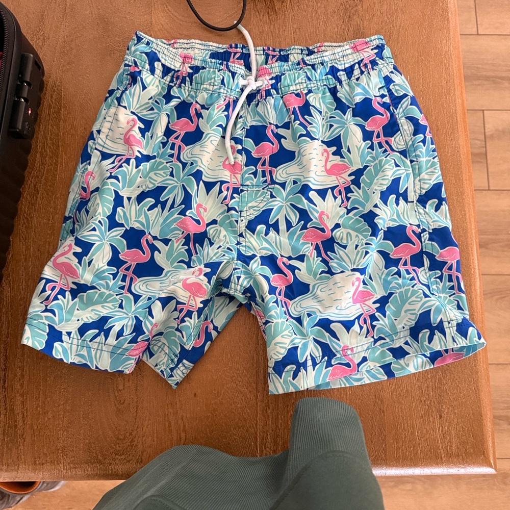 Kids Blue Flamingo Swim Trunks
